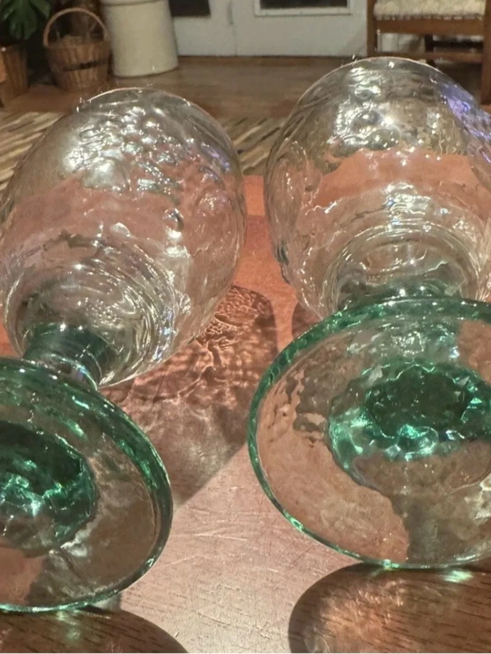 Libbey Set of  3 Orchard Fruit Spanish Green Pedestal Goblets Late 90's